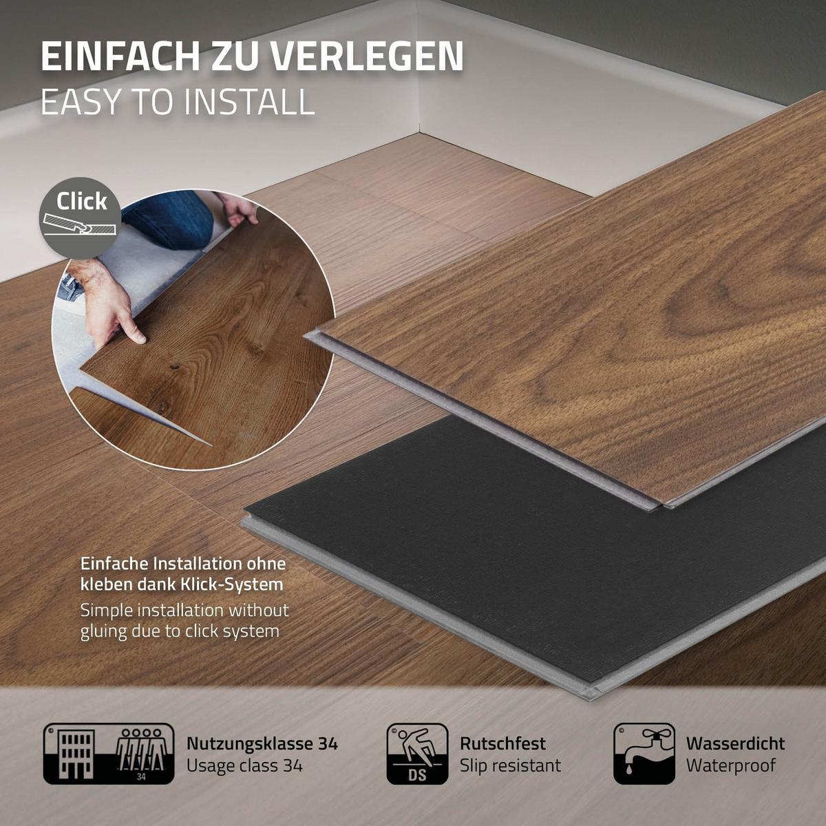 VINYLBODEN Click 1,54m²/7 Dielen Outtrigger Eiche - Dunkelbraun, Kunststoff (122/18/0.42cm) - ML-DESIGN