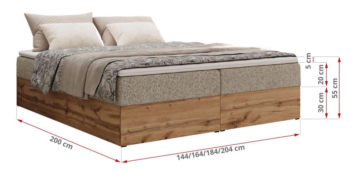 BOXBETT WOOD ZERO 160/200 - Dunkelbeige Struktur - H4 - Topper T25 - Cappuccino, Textil (160/200cm) - MKS