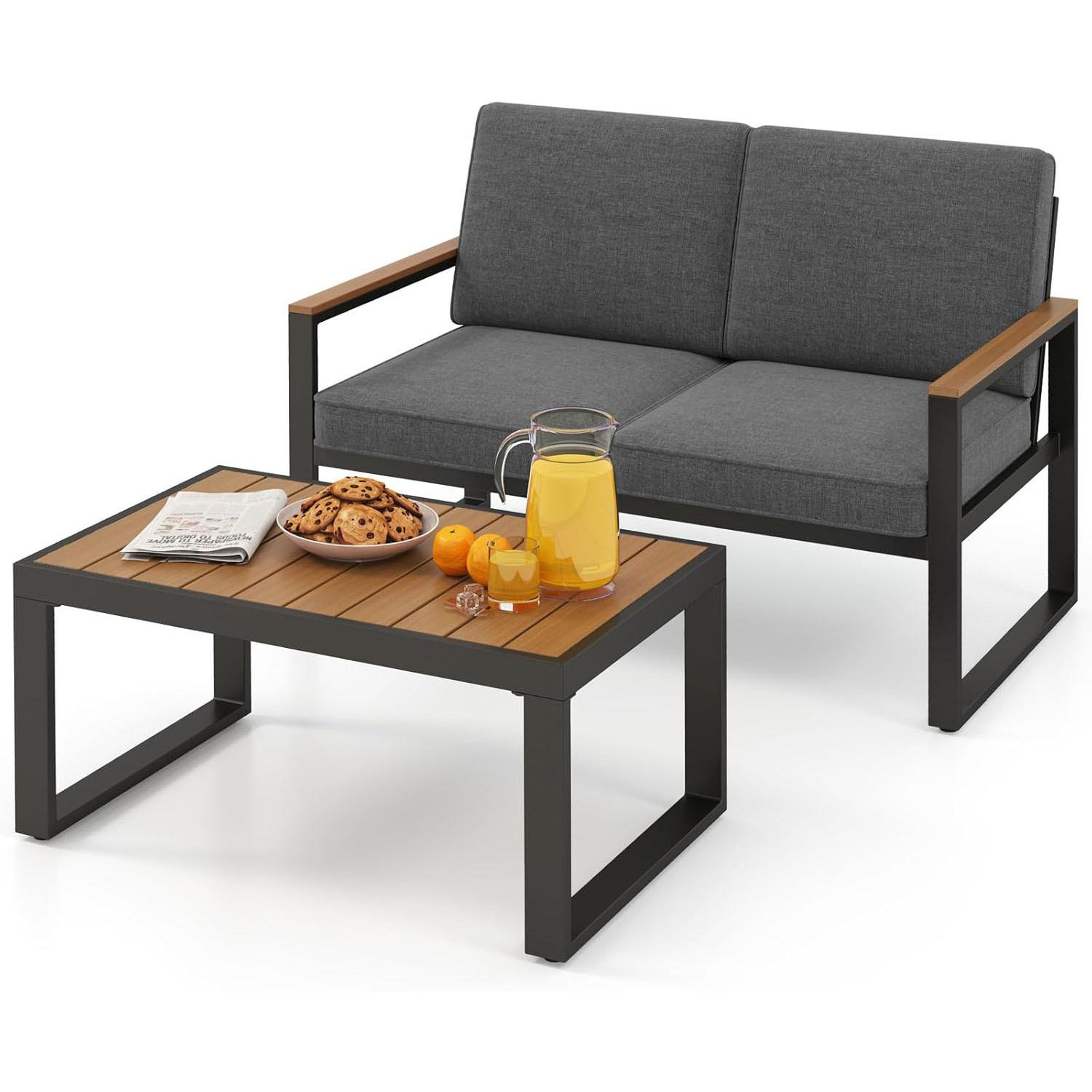 GARTENMÖBEL Set Grau(4-teilig) - Grau, Metall - COSTWAY
