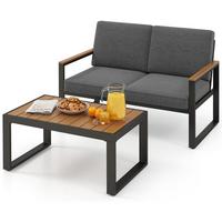 GARTENMÖBEL Set Grau(4-teilig) - Grau, Metall - COSTWAY