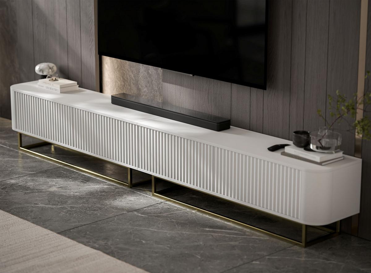 TV-LOWBOARD 2er-Set Aurora Weiß matt 280 cm mit Metallrahmen - Goldfarben/Weiß, Holzwerkstoff/Metall (280/44/35cm) - Meble Lindner