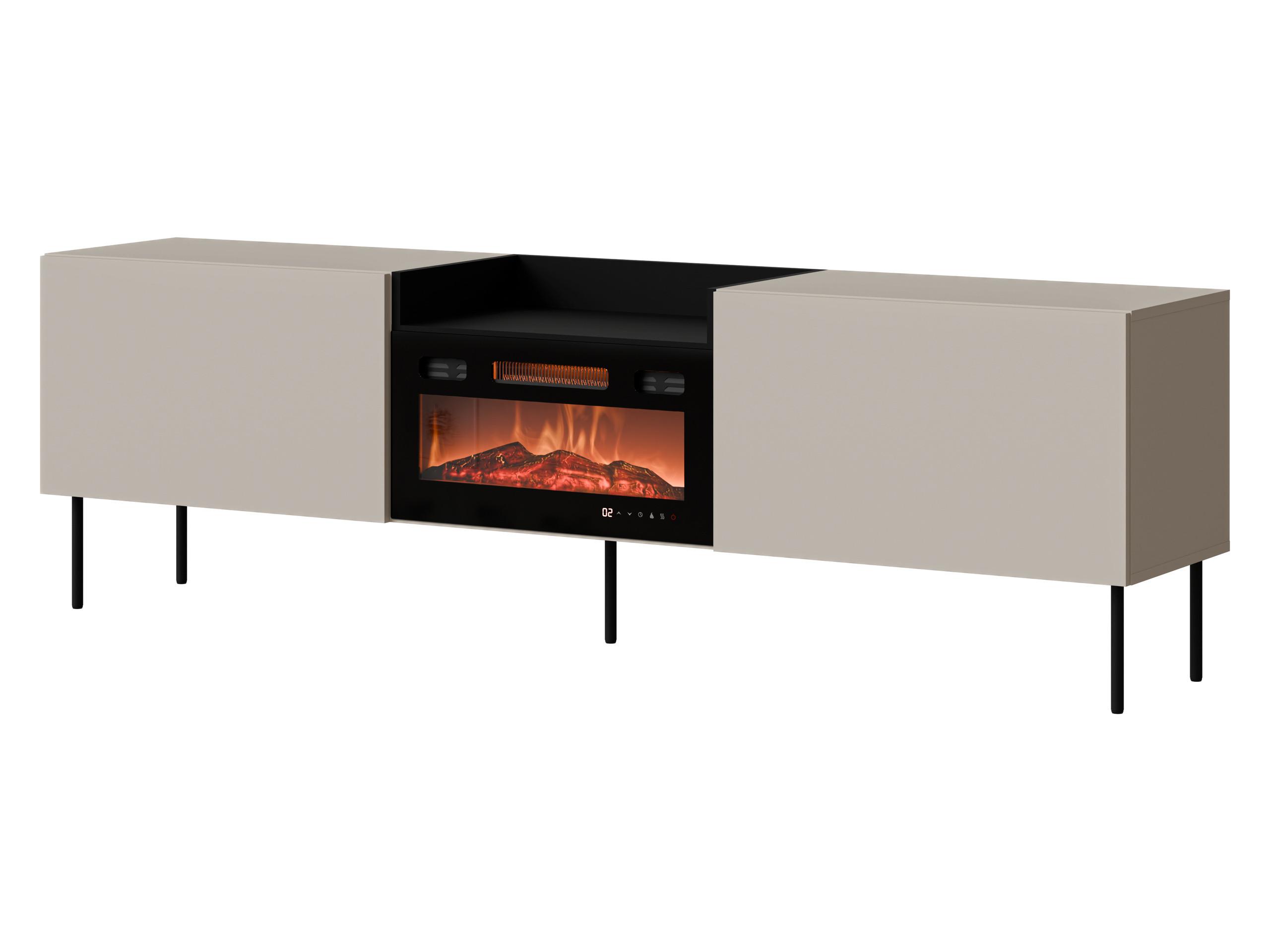 TV-LOWBOARD Kanton mit Kamin - Kaschmir/Schwarz, Holzwerkstoff/Metall (200/61/41cm) - MIRJAN24