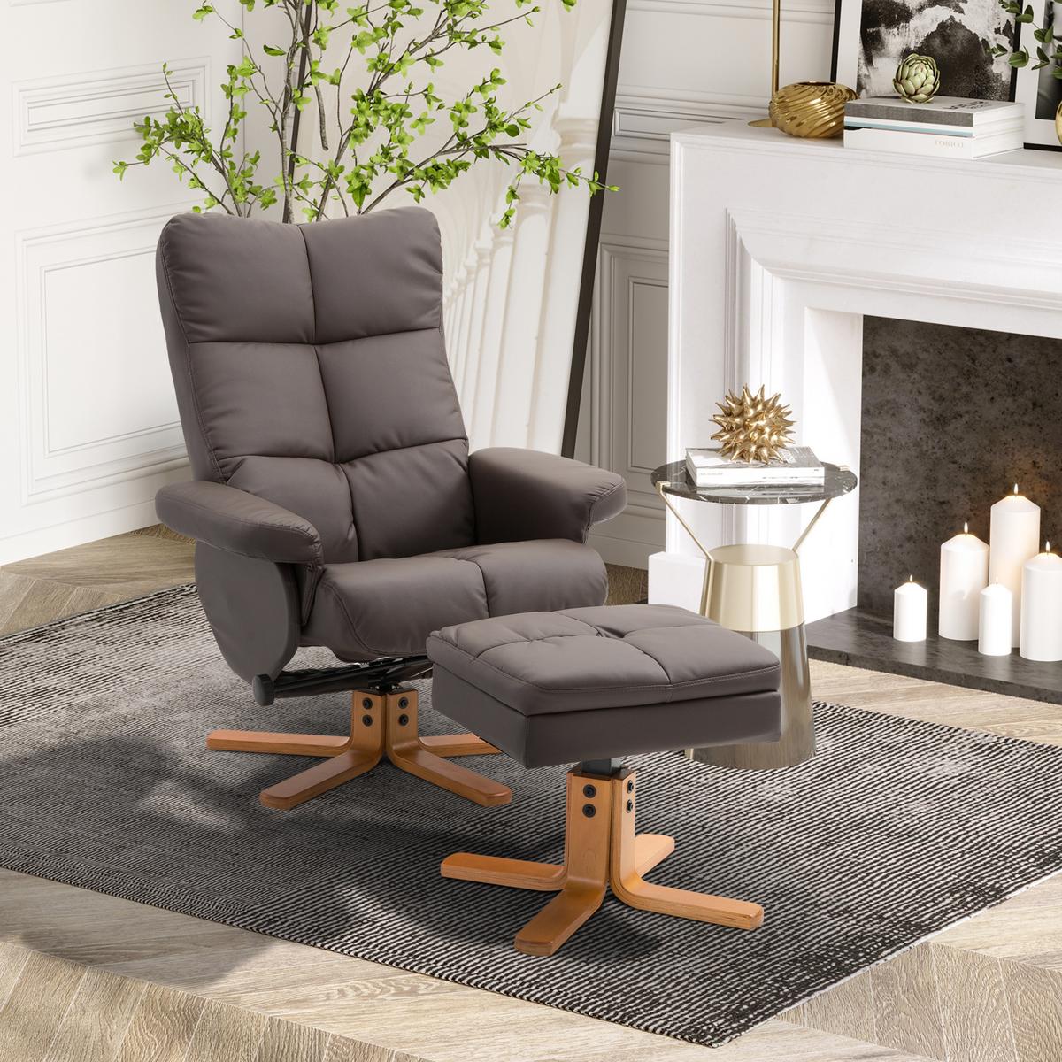 RELAXSESSEL mit Hocker Fernsehsessel 360° drehbar Liegefunktion Holz Braun - Braun, Holz/Kunststoff (86/99/80cm) - HOMCOM