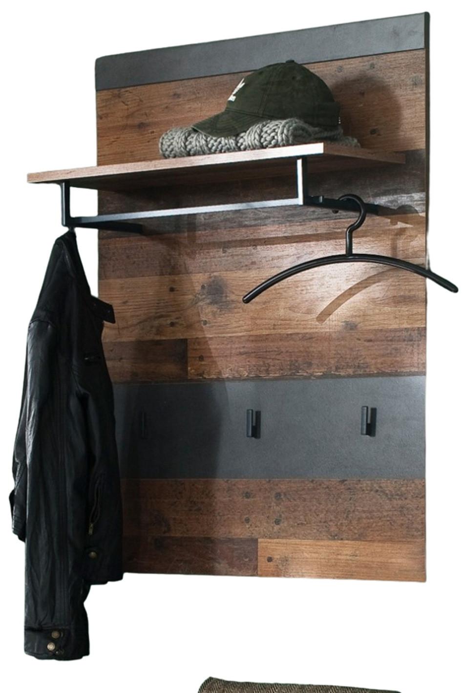 GARDEROBENPANEEL Used Wood Shabby mit grau 80 x 106 cm, Flurgarderobe mit Kleiderstange - Braun/Grau, Holzwerkstoff (80/106/28cm) - Top.Furn