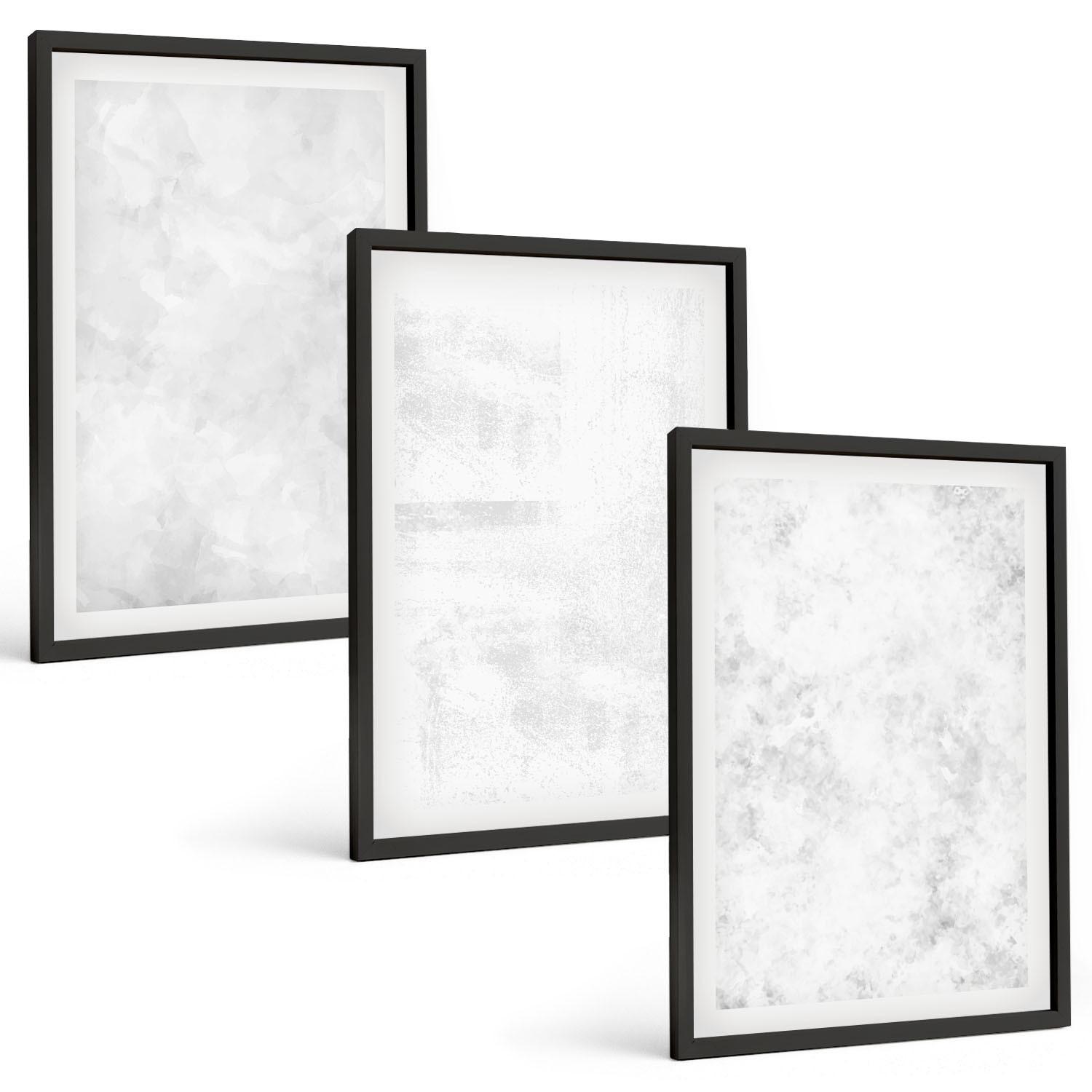 BILDER SET 3er Set - 40x60 cm Schwarzer Rahmen - Minimalistischer Hintergrund mit weißen Punkten - Schwarz, Kunststoff (40/60cm) - TULUP