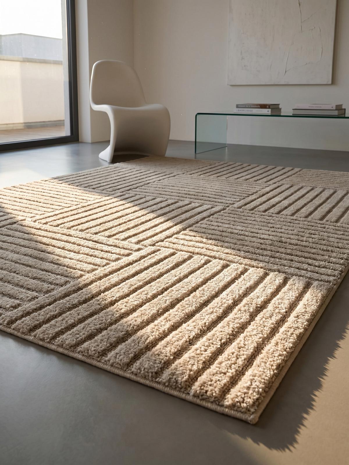 TEPPICH Hochflor RIGI in Beige, mit Cord-Streifen-Patchwork, 120 x 170 cm - Beige, Textil (170/120cm) - KADIMA DESIGN