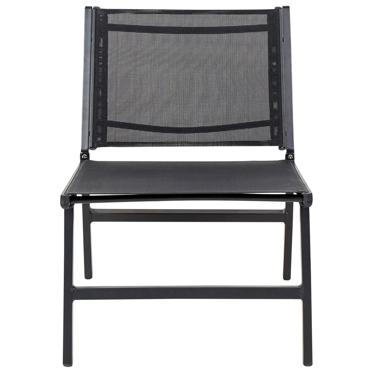 GARTENSTUHL 2er-SET Aluminium schwarz mit Fußhocker Marceddi - Schwarz, Textil (54/70/60cm) - Beliani