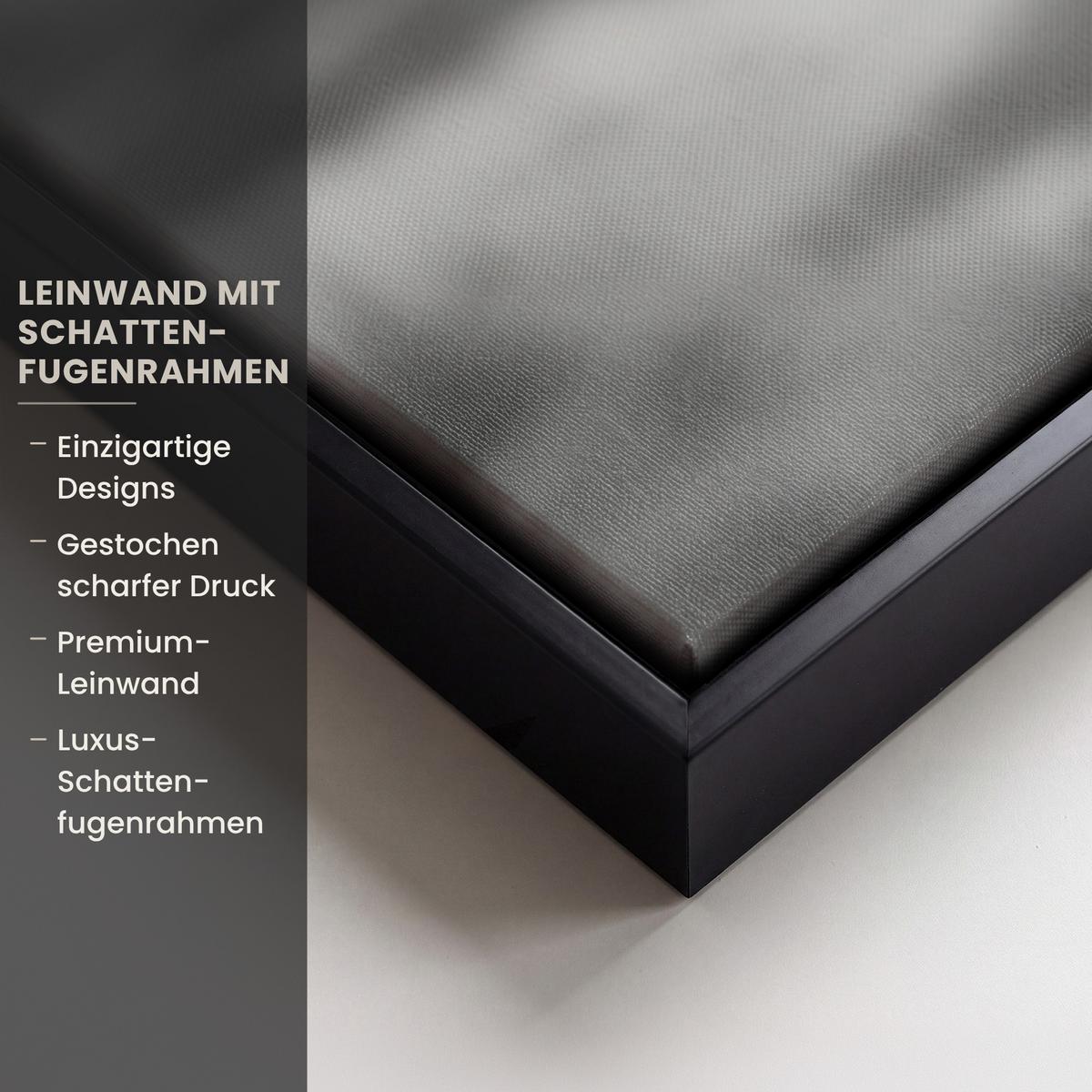 LEINWAND Bilder mit Rahmen - Schottischer Highlander - Nebel - Schwarz - Weiß - 90x90 - Grau, Textil (90/90cm) - MuchoWow