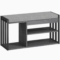 SCHUHBANK Schuhregal mit Sitzfläche gepolstert Sitzbank mit Stauraum, 3 Fächer - Grau, Holzwerkstoff/Textil (30/45.4/86cm) - HOMCOM