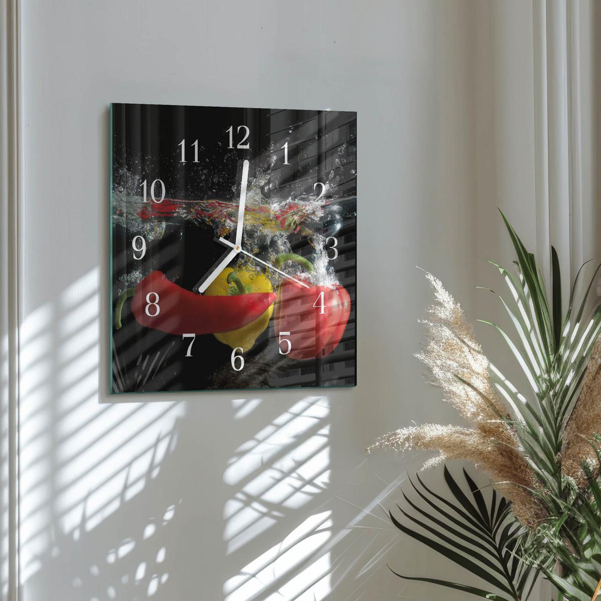 WANDUHR aus Glas 30x30 cm - Pfeffer - Schwarz, Glas (30/30/0.4cm) - TULUP