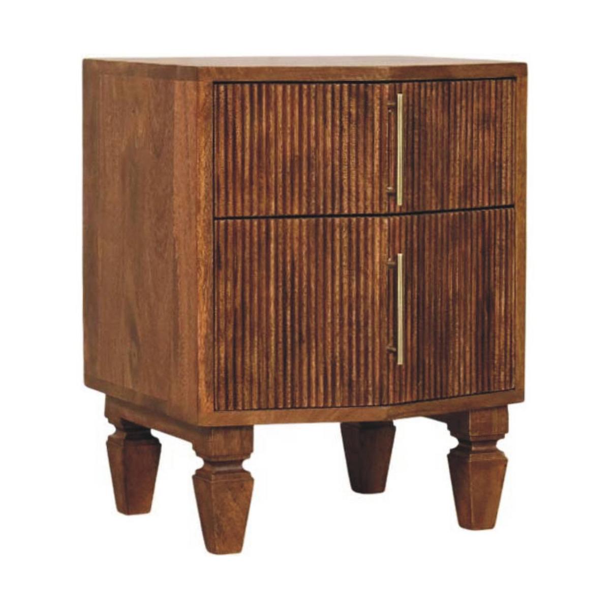 NACHTKASTEN Lamellen-Einheit, 2 Schubladen, Hellbraun - Hellbraun/Messingfarben, Holz/Metall (42/55/40cm) - Artisan Furniture