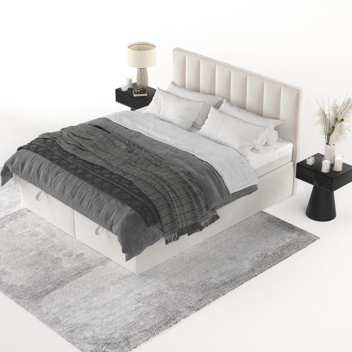 BOXBETT Lume 140/200 cm Creme im Paros Stoff - Creme/Schwarz, Holz/Holzwerkstoff (140/200cm) - AltaBeds
