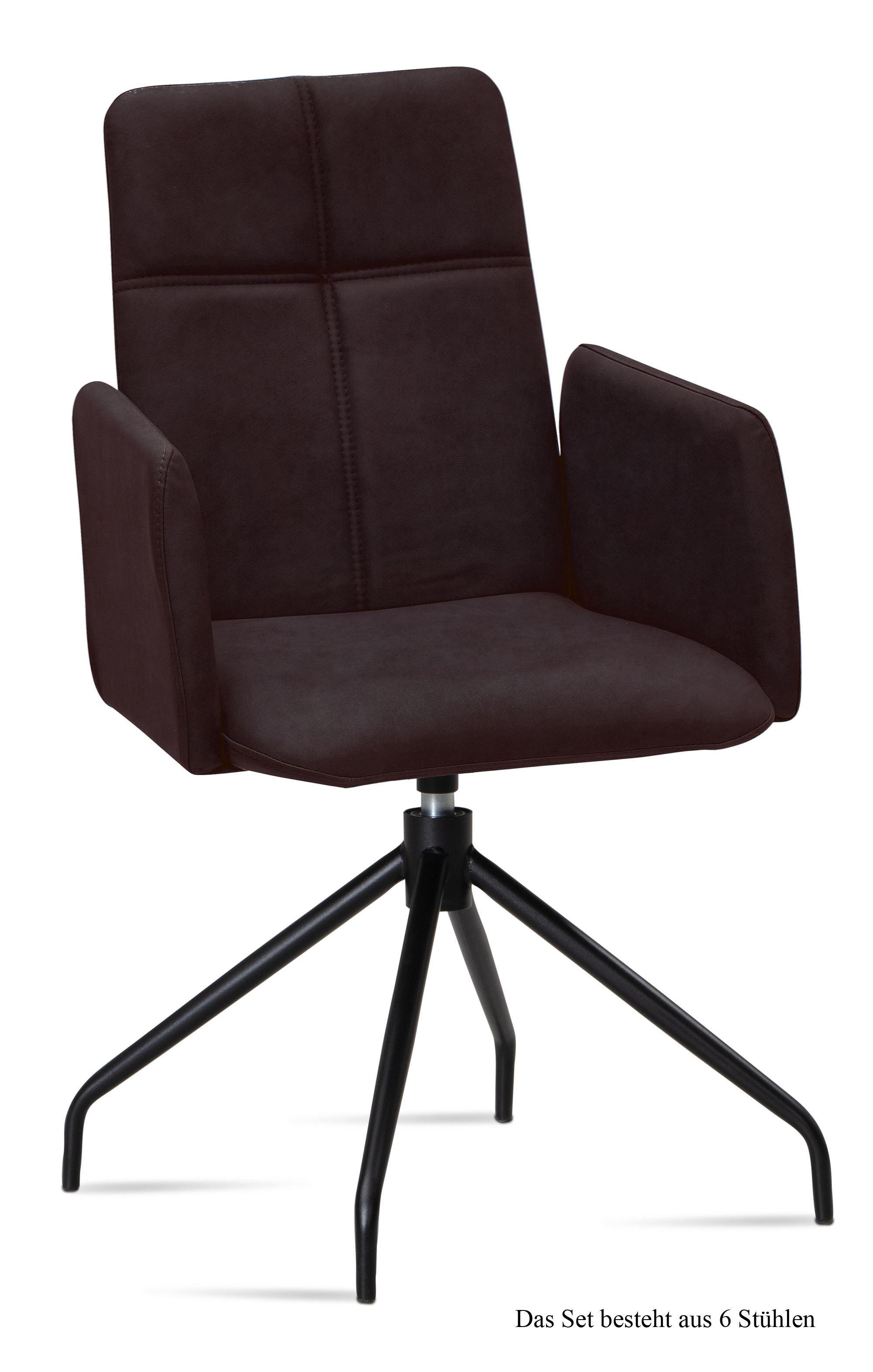 ARMLEHNSTUHL drehbar (6er-Set) Doanna 52x92x60 Schwarz/Espresso - Dunkelbraun/Schwarz, Kunststoff (60/92/52cm) - 58aufmkessel