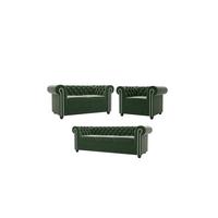 SITZGARNITUR 3+2+1 Chesterfield Nyx Flasche grün Samt - Smaragdgrün/Braun, Holz/Textil (203/72/86cm) - S-Style Möbel