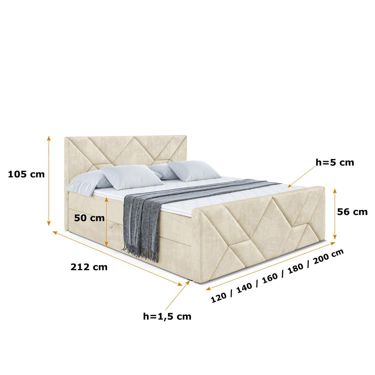 BOXBETT BARWA-Z - 140x200 cm - H4 - Beige - Beige, Holzwerkstoff (140/200cm) - ALTDECOR