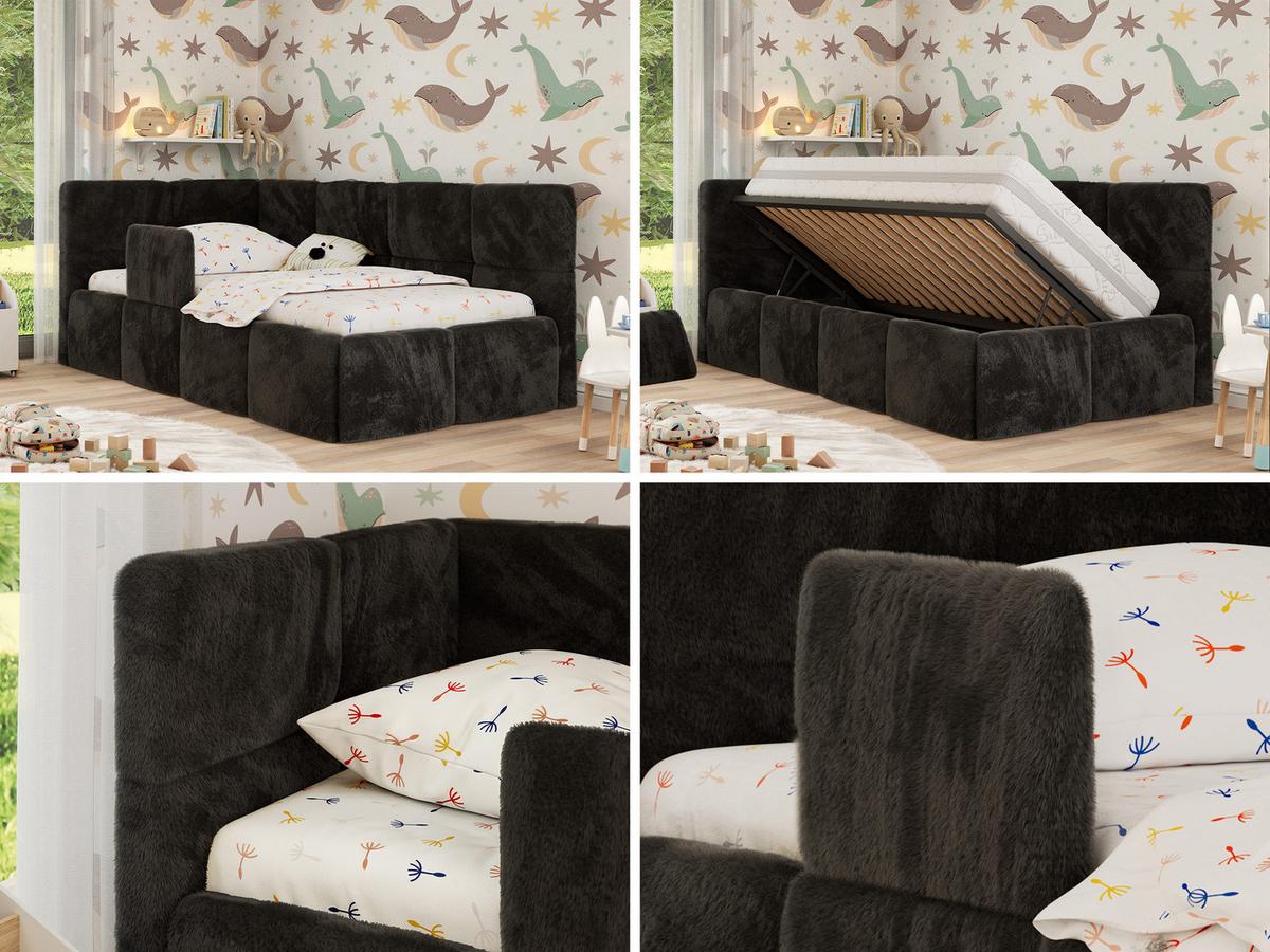 POLSTERBETT ARVO ALTA 90/200 - Schwarz Plüsch - Ohne Matratze - Links - Schwarz, Textil (90/200cm) - MKS