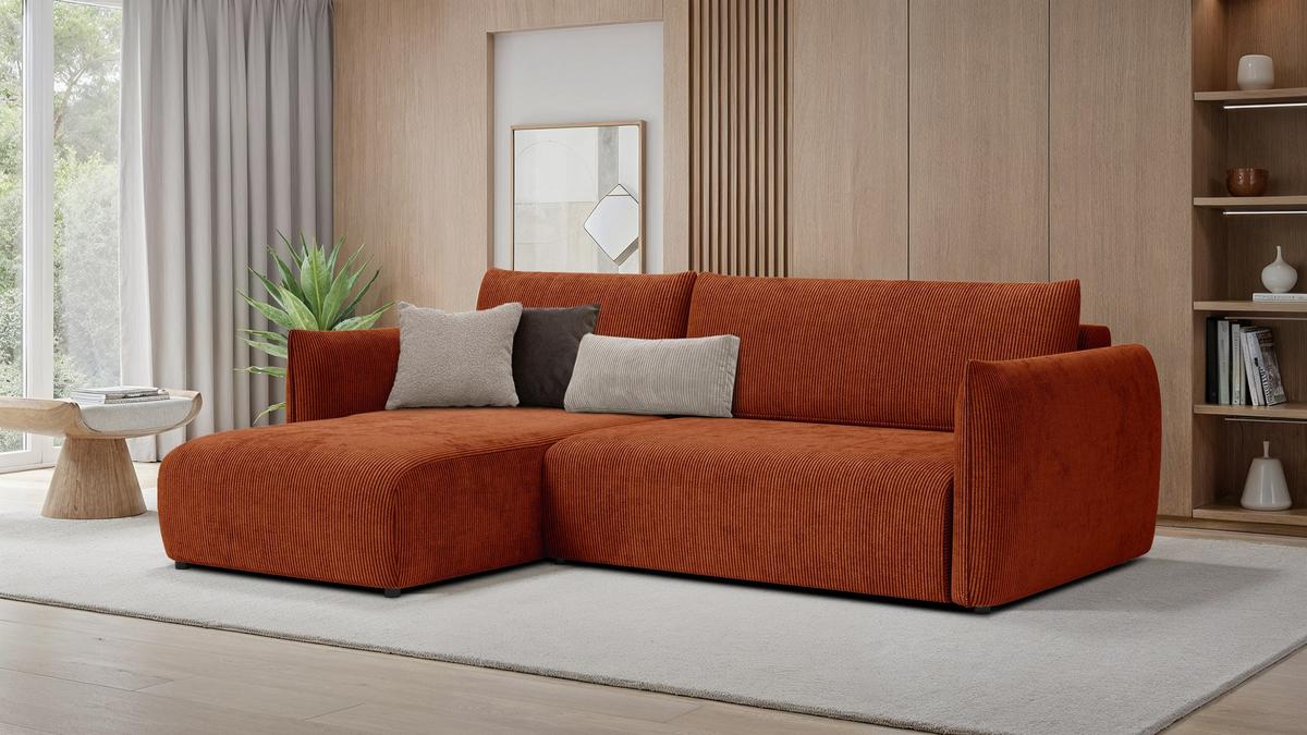 ECKSOFA TAUER 3-Sitzer rechts, orange - Schwarz/Orange, Holz/Textil (248/173cm) - Wozimo