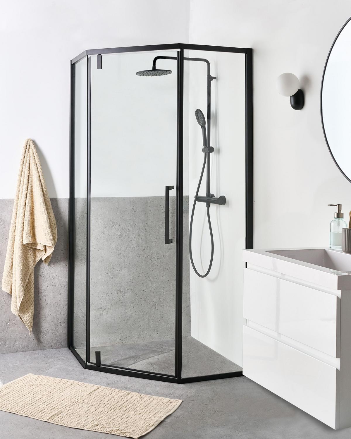 DUSCHKABINE Schwarz Tocantins - Transparent/Schwarz, Glas (90/90/190cm) - Beliani