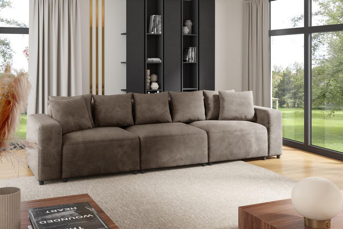 SOFA Megan 3-sitzer In Poso - Mokka, Holzwerkstoff/Textil (327/75/98cm) - Fun Möbel