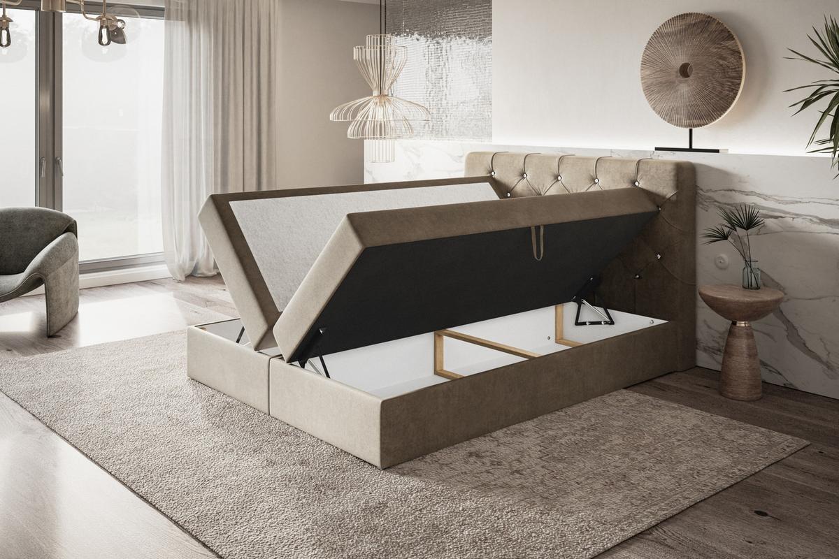 BOXBETT BOSTON mit 2 Bettkästen, 140x200, Farbe: Dunkelgrün, Velourstoff, Doppelbett mit Bonell-Matratze - Dunkelgrün, Holz/Kunststoff (140/200cm) - Alpi-Möbel