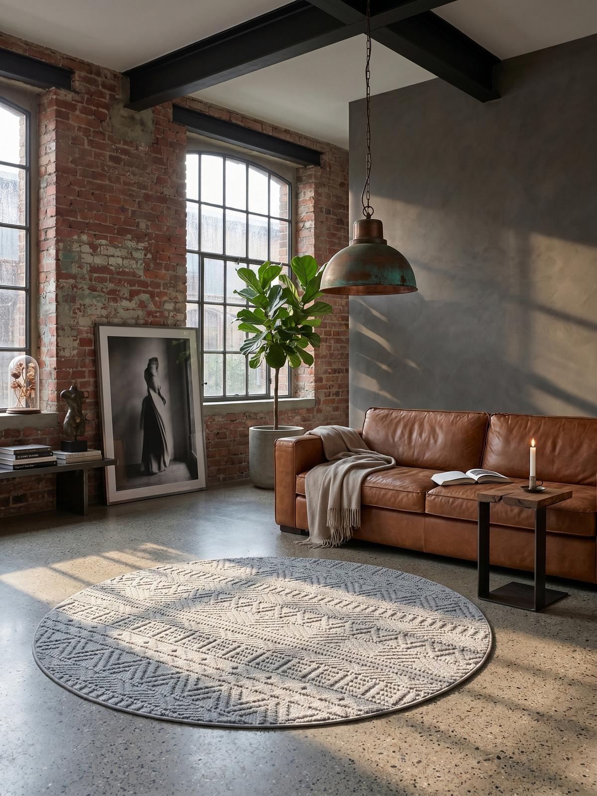 TEPPICH Flachgewebe LANGAU in Silber, mit Ethno-Streifen, Ø 200 cm - Silberfarben, Textil (200/200cm) - KADIMA DESIGN