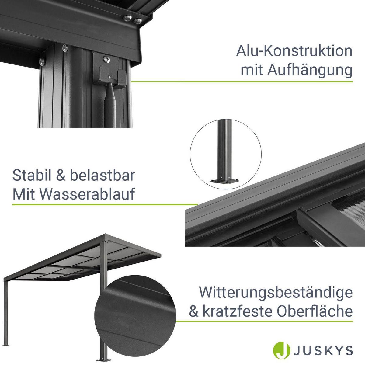 TERRASSENDACH Jakarta 4x3m dunkelgrau mit Polycarbonatplatten - Dunkelgrau, Metall (300/254/400cm) - Juskys