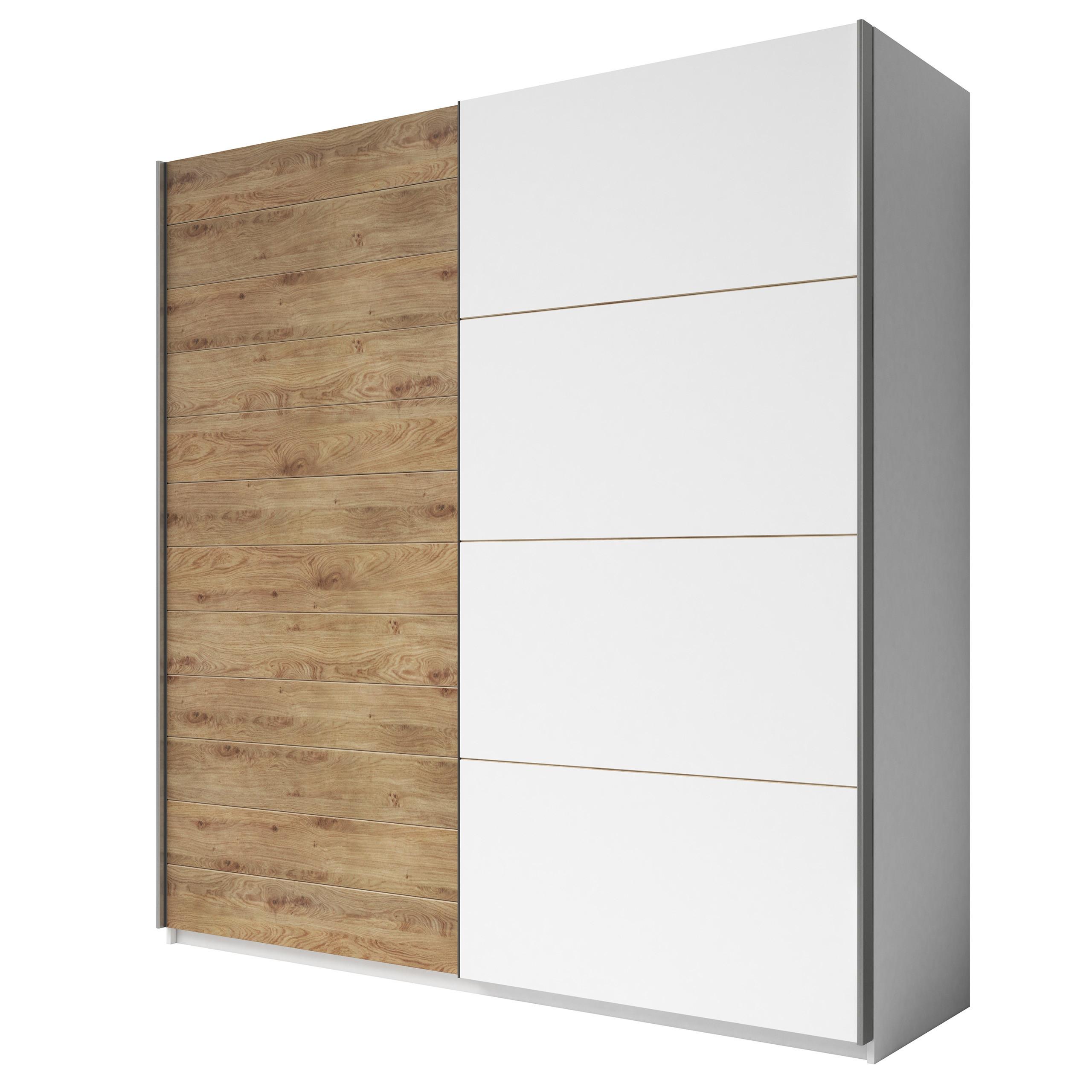 SCHWEBETÜRENSCHRANK GALASSIA 200/210/61 cm 2-türig Weiß - Eichefarben/Weiß, Holzwerkstoff (200/210/61cm) - MASSENO