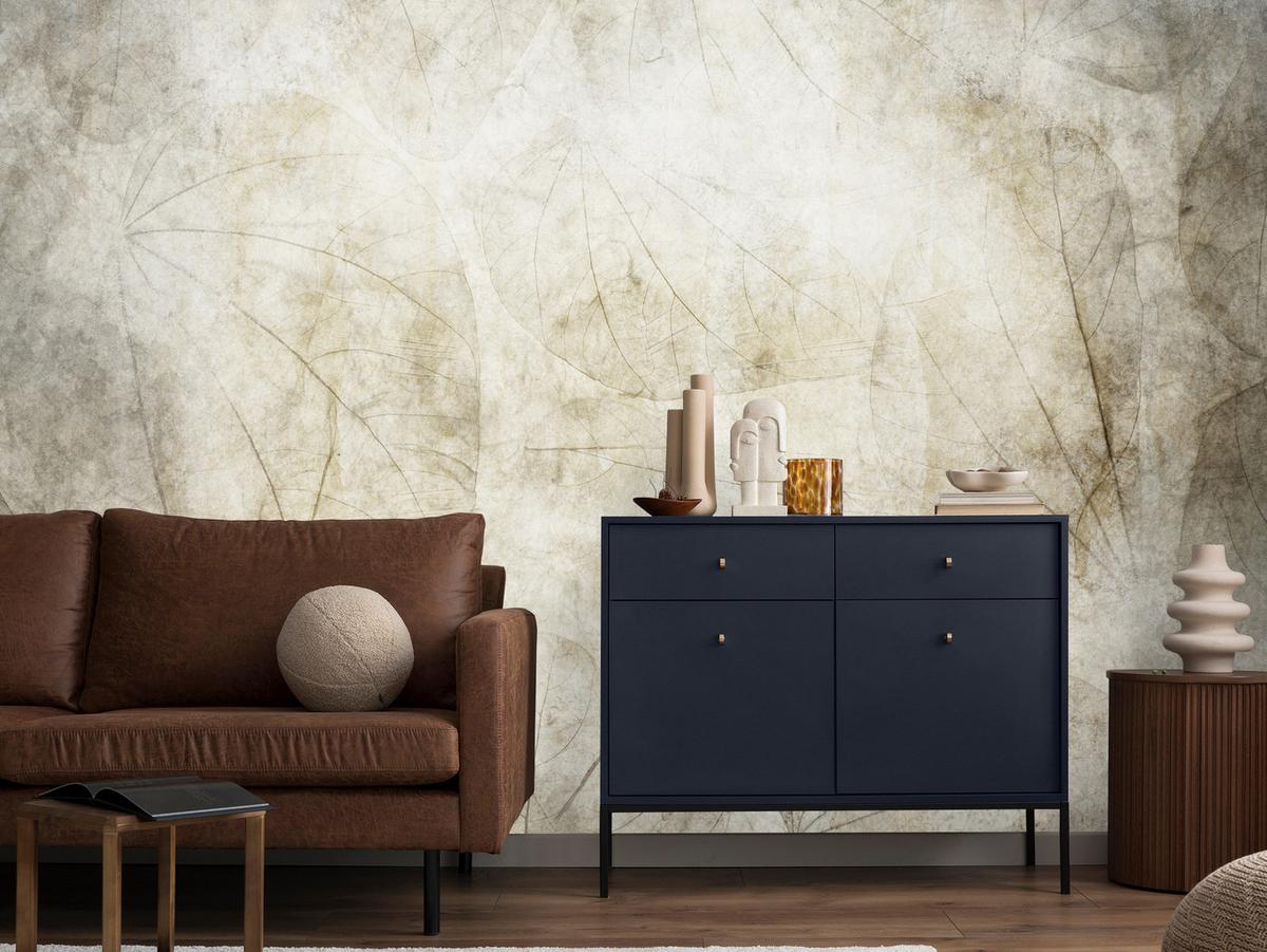 FOTOTAPETE für Wohnzimmer Blätter Beton Abstraktion 300x210 - Beige/Grau, Papier (300/210cm) - Muralo
