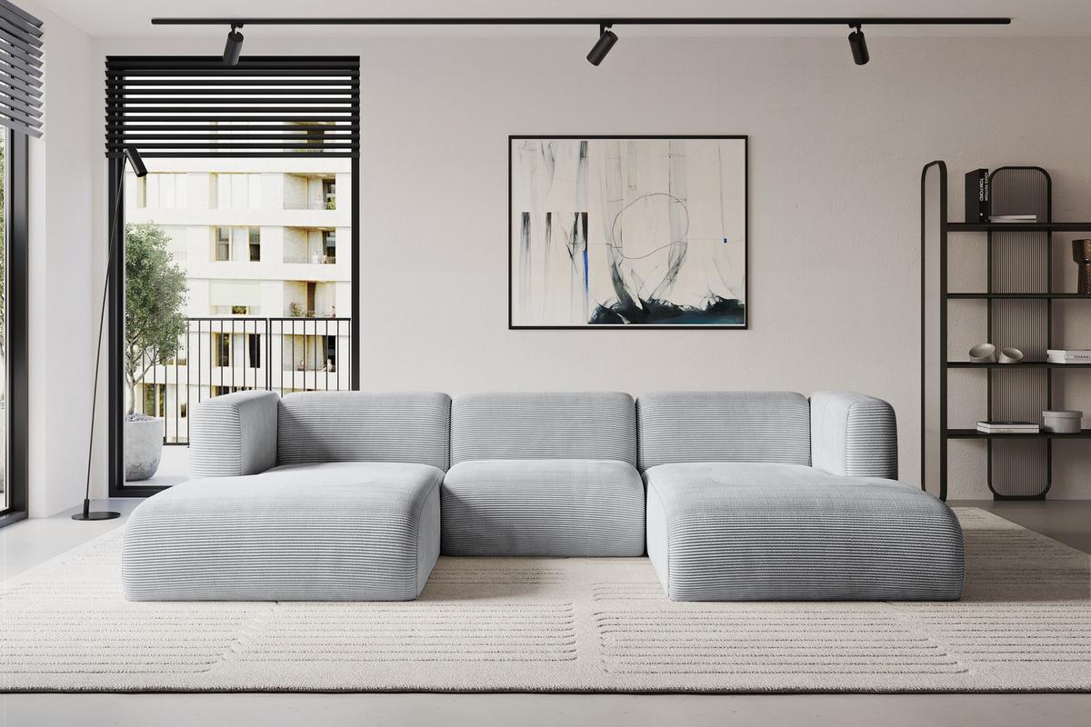 WOHNLANDSCHAFT MIRA-U1 317x179x70 Grau Cord - Blaugrau/Schwarz, Holzwerkstoff/Kunststoff (317/70/179cm) - ALTDECOR