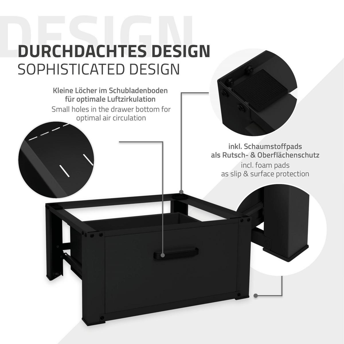 WASCHMASCHINEN UNTERGESTELL mit Schublade 63x54cm Schwarz aus Stahl - Schwarz, Metall (54/31.5/63cm) - ML-DESIGN