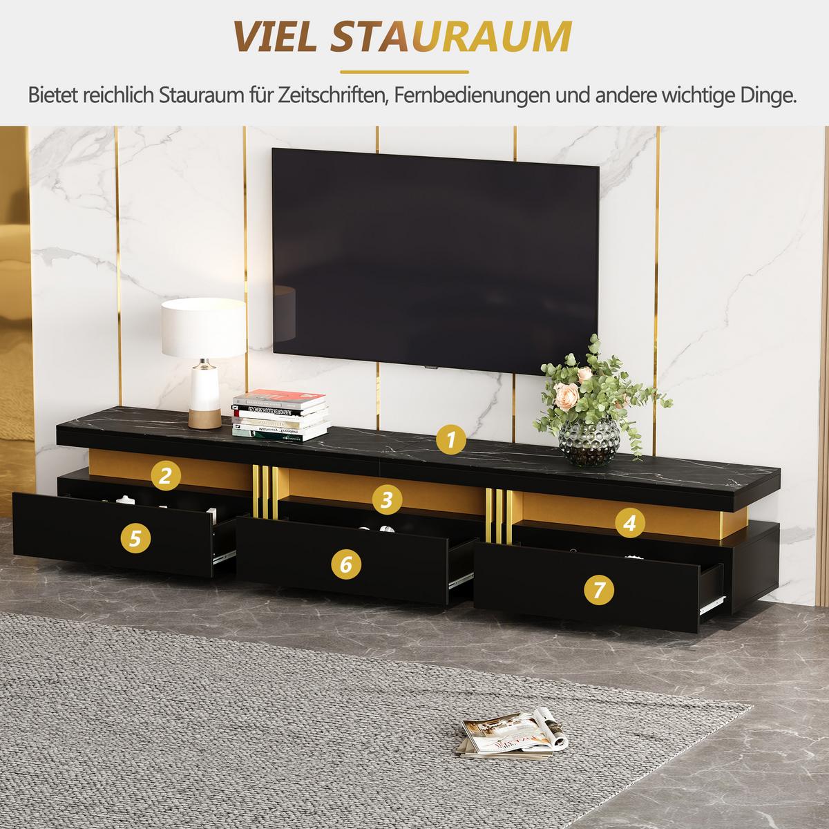 TV-MÖBEL Schwarz 200/40/42 cm - Weiß, Holzwerkstoff (40/42/200cm) - Urban Meuble
