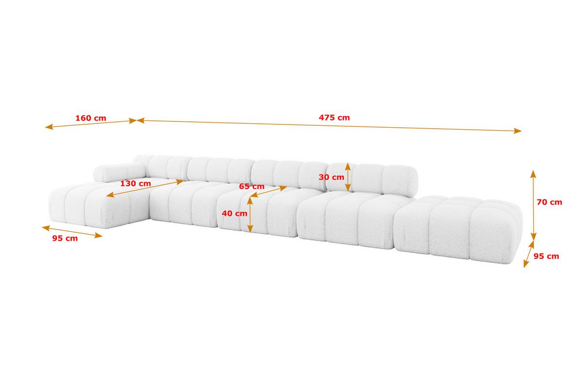 ECKSOFA modulares Sofa Lizur-L3 - 475x160x70 cm Weiß Bouclé - Weiß, Holzwerkstoff/Textil (475/160cm) - ALTDECOR