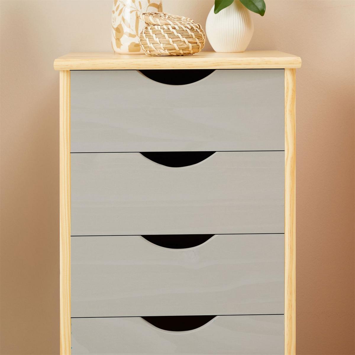 ROLLCONTAINER LAGOS - Naturfarben/Grau, Holz (35/65/40cm) - IDIMEX