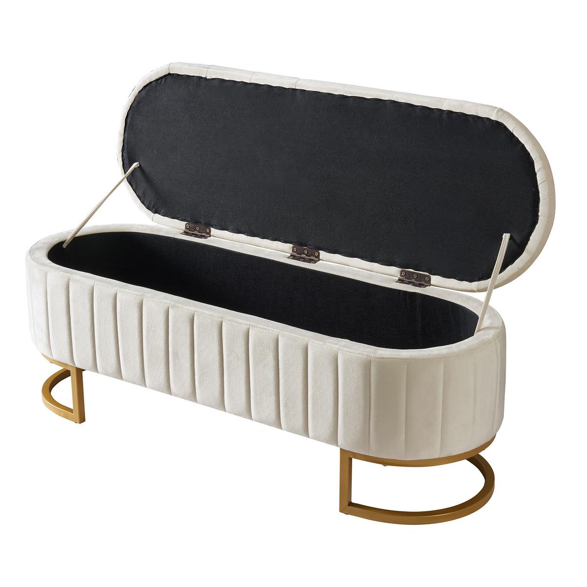 SITZBANK aus Samt Luxuriöse Polsterbank mit Stauraum & Gold-Gestell - Beige, Textil (120/43/39.9cm) - Urban Meuble