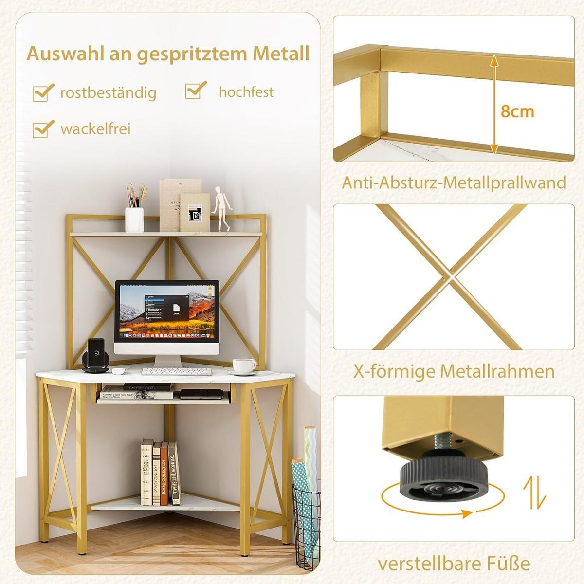 ECKCOMPUTERTISC 145cm Weiß - Weiß, Holz (75/113/145cm) - COSTWAY