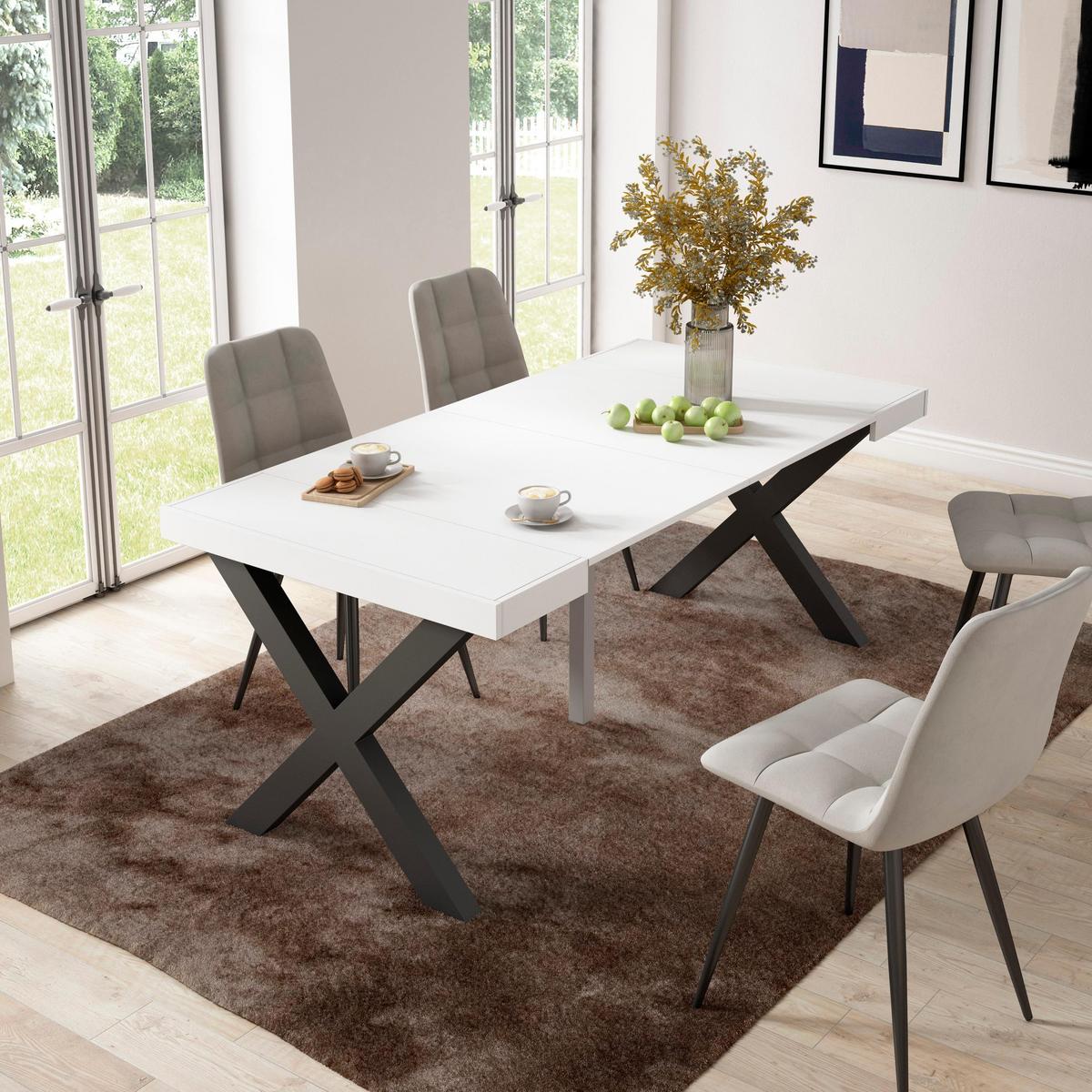 KONSOLENTISCH ausziehbar 58 bis 180cm, für 8 Gäste, weiß, 90/58/73cm - Schwarz/Weiß, Holzwerkstoff (90/180/73cm) - Skraut Home