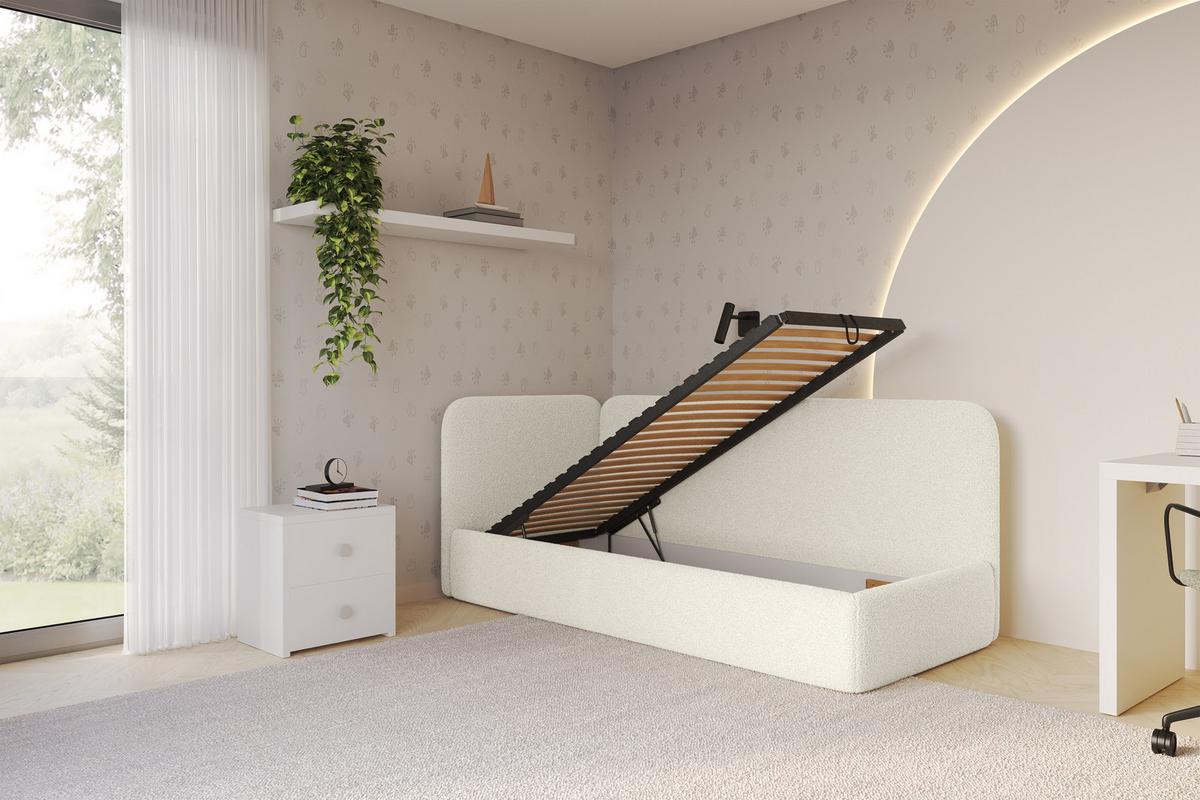EINZELLBETT Jugendbett mit Bettkasten, Rechts - ELSY 80x200 Beige - Perlmutt, Holzwerkstoff/Textil (80/200cm) - ALTDECOR