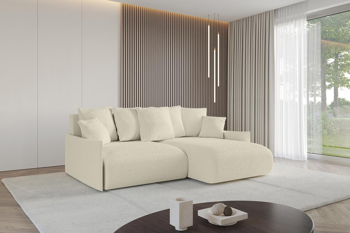 ECKSOFA Ottomane rechts ONESK-L -v1 216x177x72 Beige Bouclé - Hellbraun/Creme, Holzwerkstoff/Kunststoff (177/216cm) - ALTDECOR