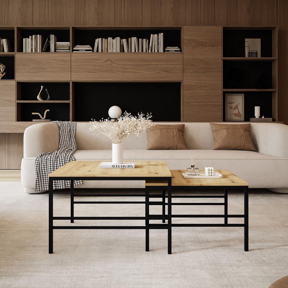 COUCHTISCH Wotan Eiche Schwarze Rahmen - Eiche Wotan/Schwarz, Holzwerkstoff (70/70/46cm) - Idohome