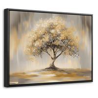 LEINWAND Bilder mit Rahmen - Gemälde - Baum - Abstrakt - Blätter - 40x30 - Beige, Textil (40/30cm) - MuchoWow