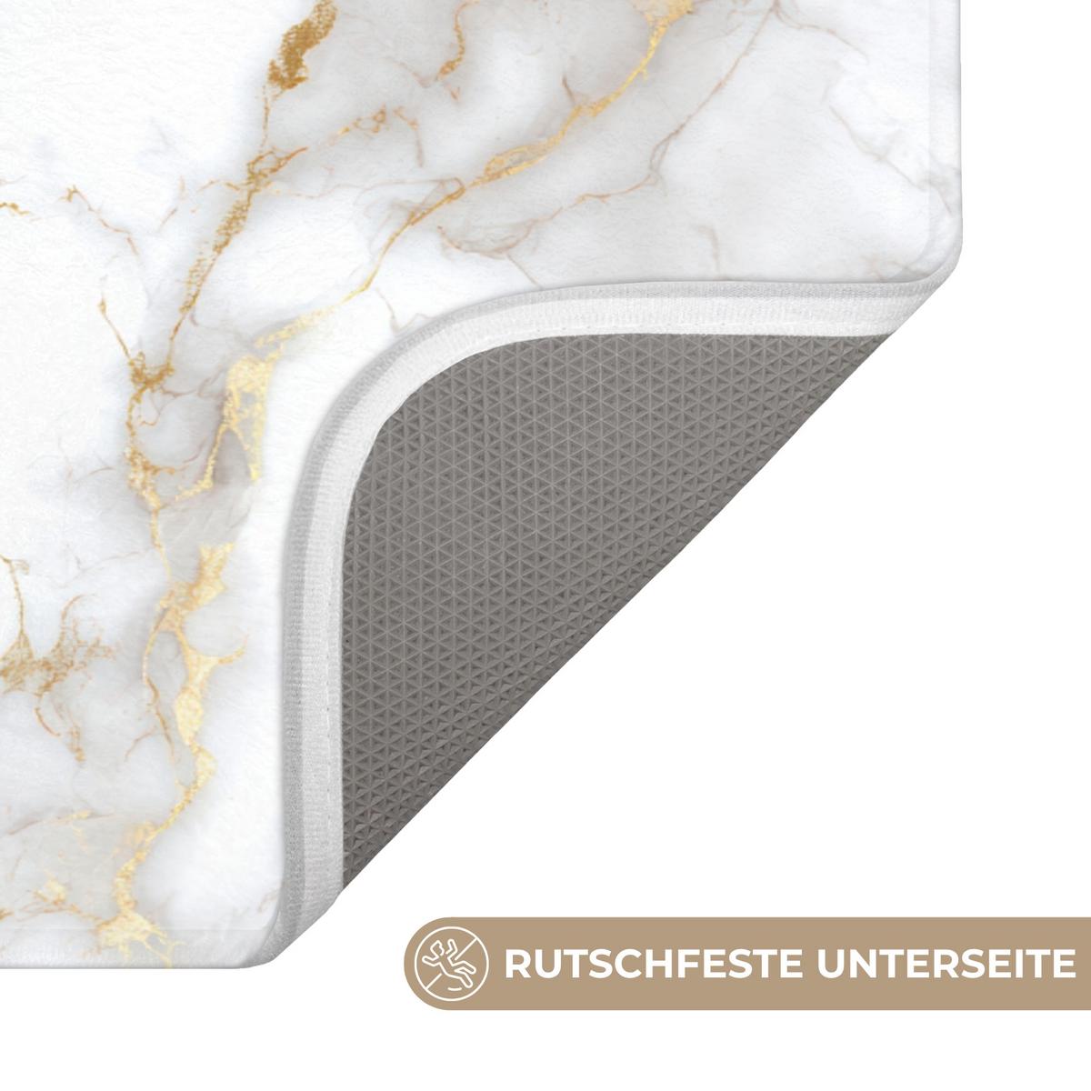 BADEMATTE Goldene Adern - Marmor - Weiß 90x60 cm - Weiß, Textil (90/60cm) - OnlyWow