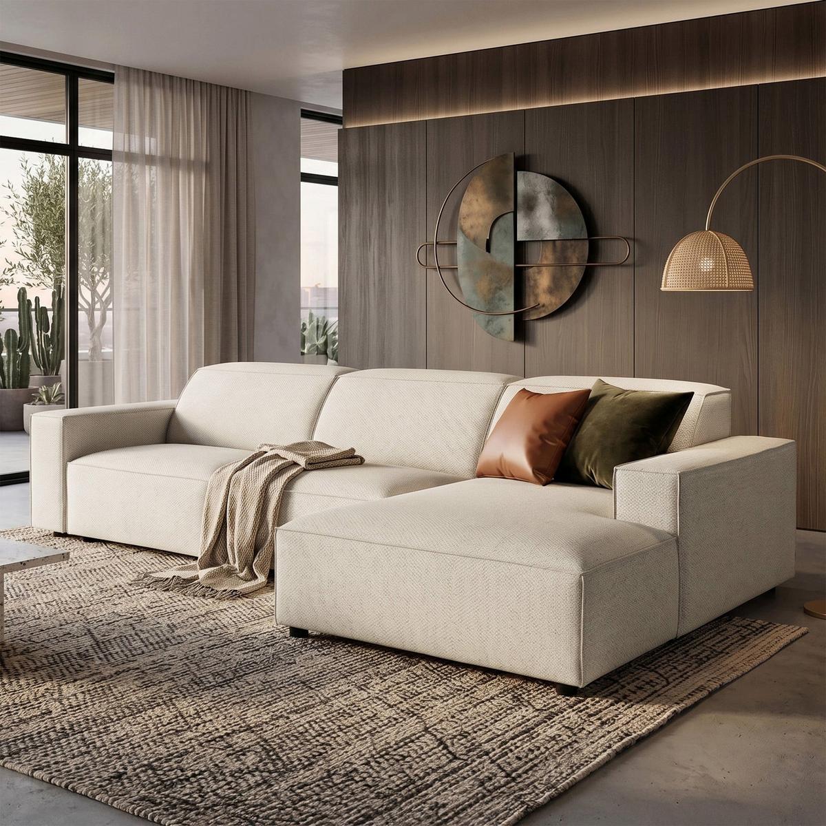 ECKSOFA Sellmo 287 cm - Creme/Schwarz, Kunststoff/Textil (292/166cm) - Selsey