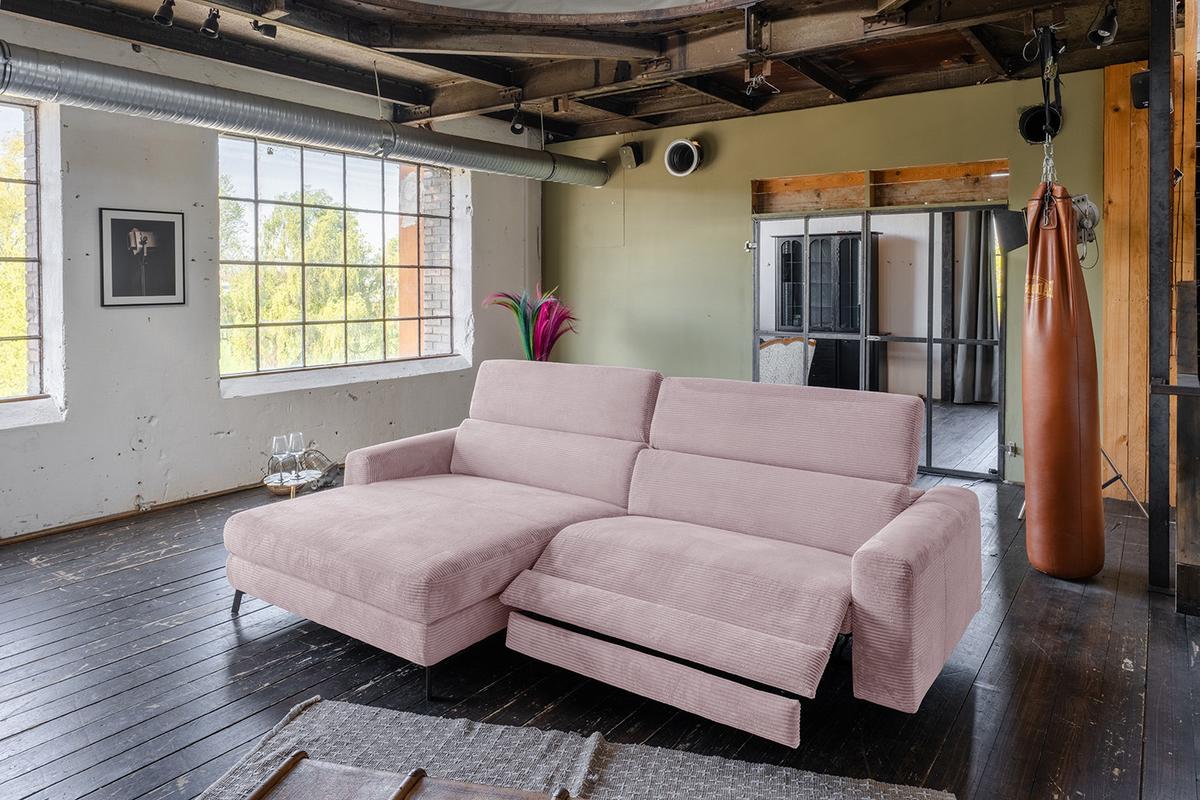 ECKSOFA LAISKA Pink Cord Relaxfunktion - Schwarz/Rosa, Textil/Metall (282/177cm) - KAWOLA