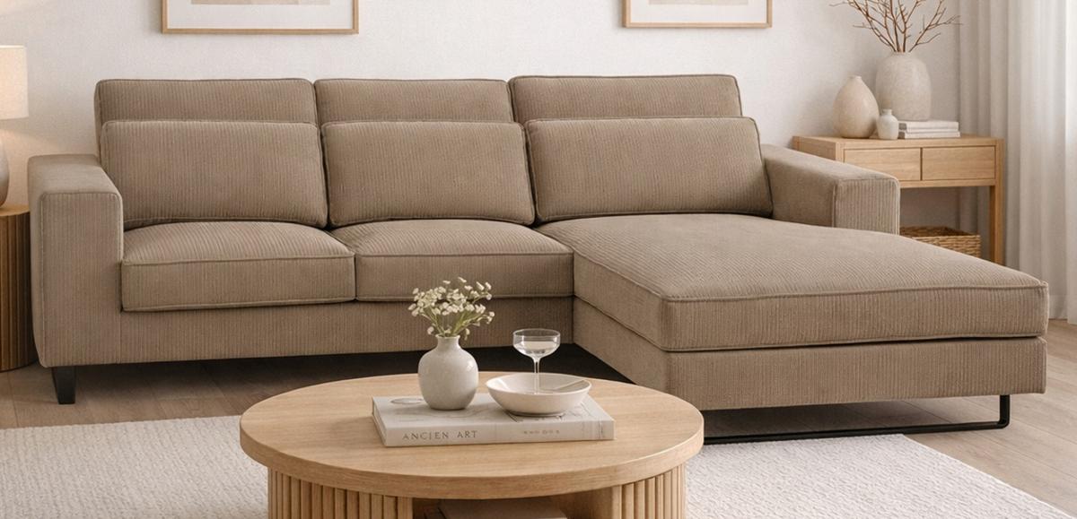 SOFA braun Cord 276 cm, Ecksofa 4-Sitzer, L-Sofa Ottomane rechts - Schwarz/Braun, Holz/Textil (276/183cm) - Inn.Furn