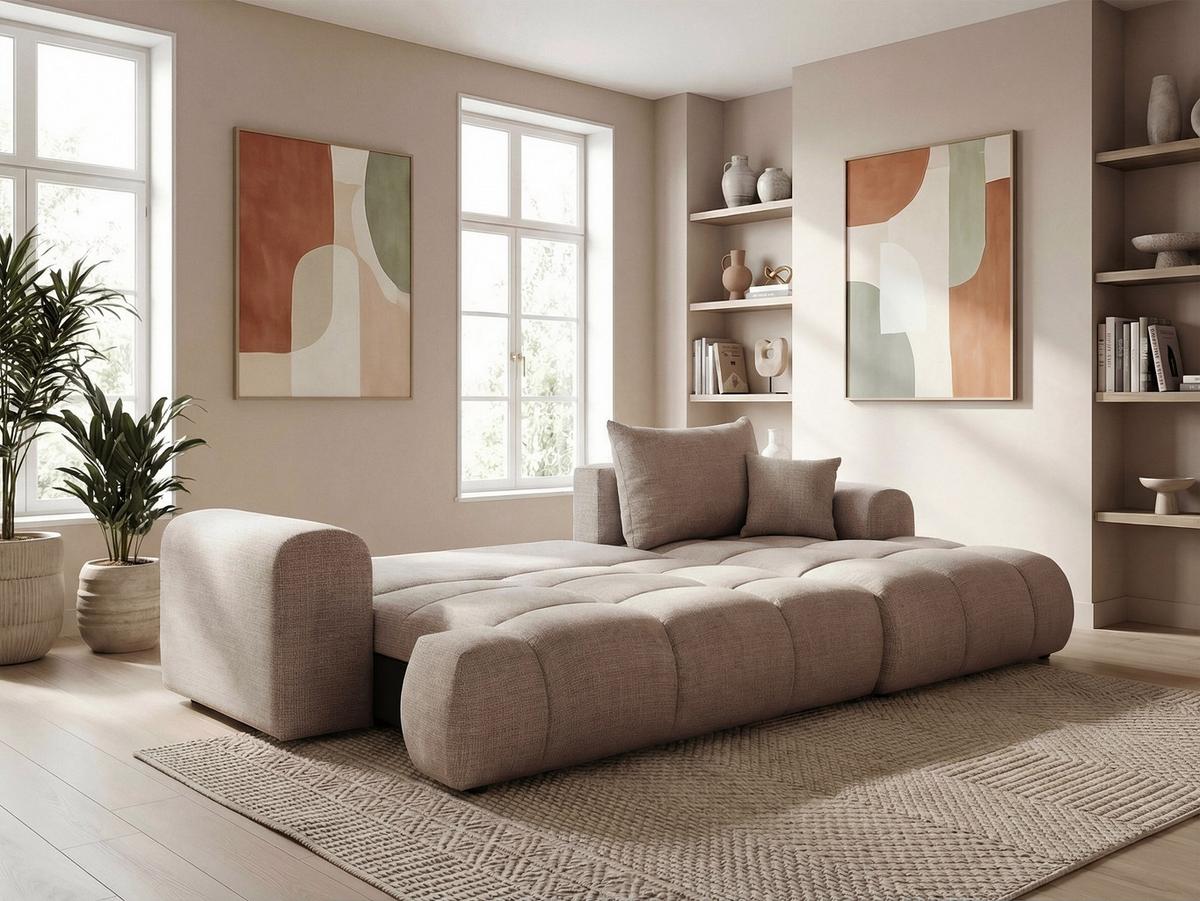 ECKSOFA MILANO Rechts mit Schlaffunktion und Bettkasten Grau-Braun - Graubraun, Kunststoff/Textil (265/145cm) - Idohome
