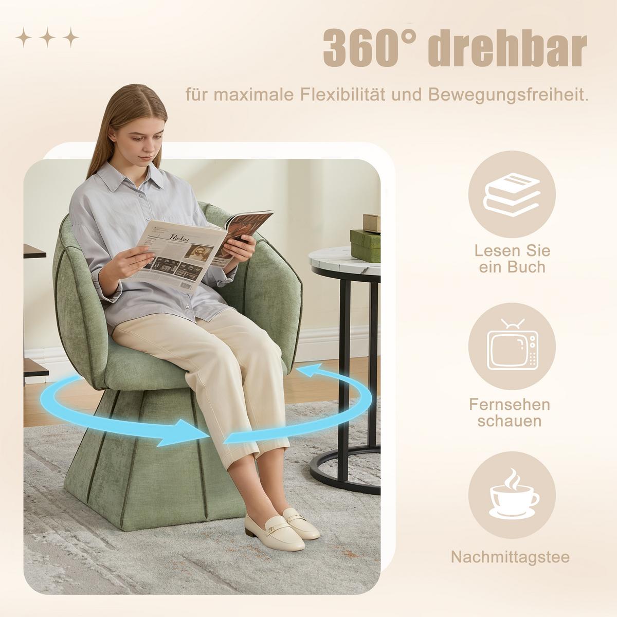DREHSTUHL 360° Chenille Ergonomischer Sessel Wohnzimmer & Schlafzimmer - Olivgrün, Textil (56/74.5/54cm) - Urban Meuble