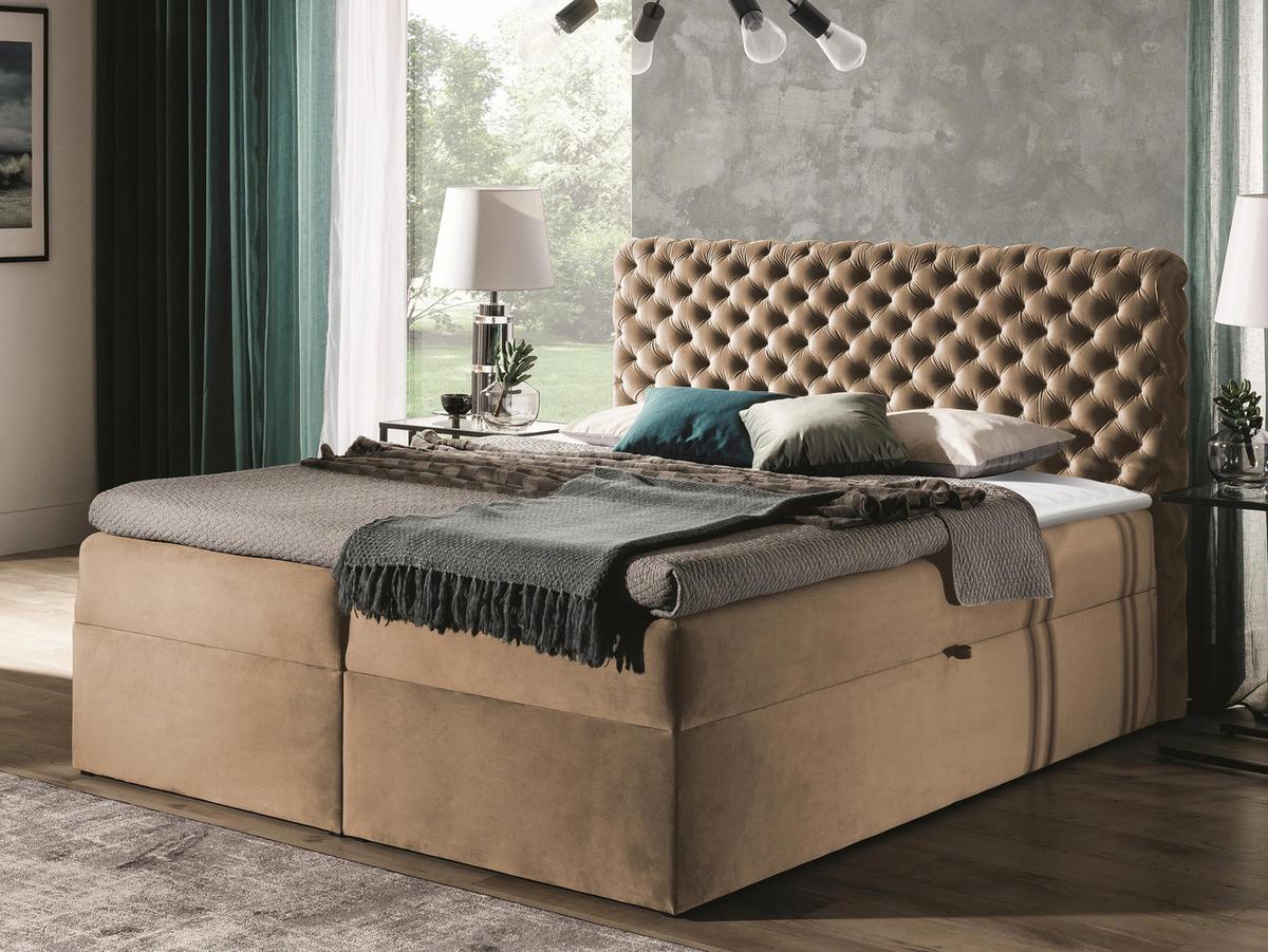 BOXBETT Chesterfield - H3 - Hellbraun, Holz (180/200cm) - MIRJAN24