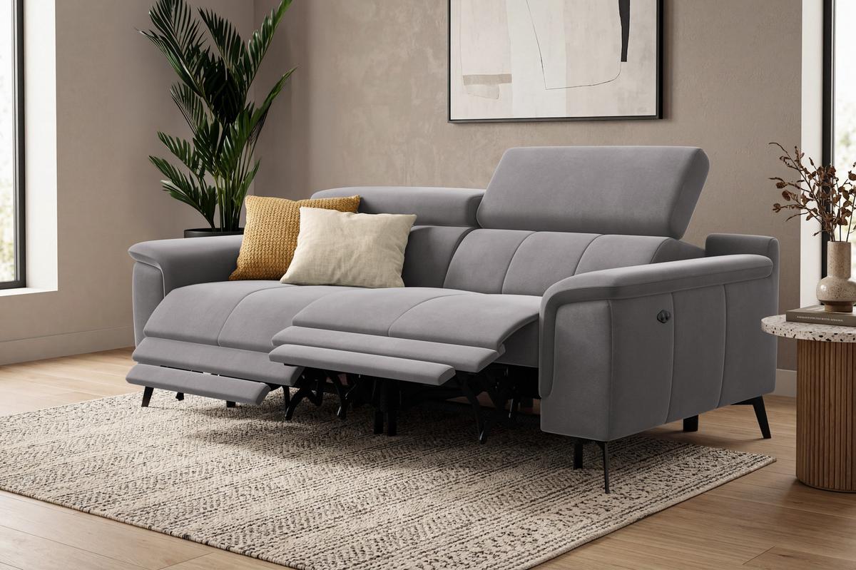 SOFA RELAX FIERO 3-Sitzer, Dunkelgrauer Veloursstoff - Dunkelgrau/Schwarz, Holz/Textil (212/82/103cm) - Courtois Laville