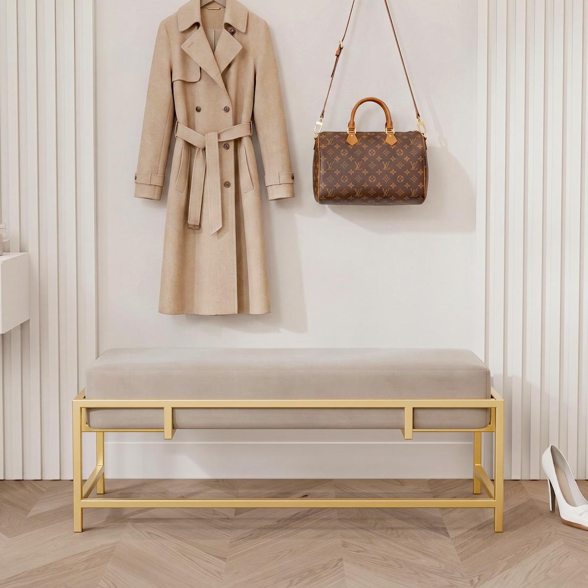POLSTERBANK GLAM 80 cm Gold / Beige ,Metallgestell - Beige, Textil/Metall (80/45/35cm) - Idohome