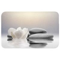 BADEMATTE Steine - Lotus - Weiß - Wasser - Zen 80x50 cm - Weiß, Textil (80/50cm) - OnlyWow